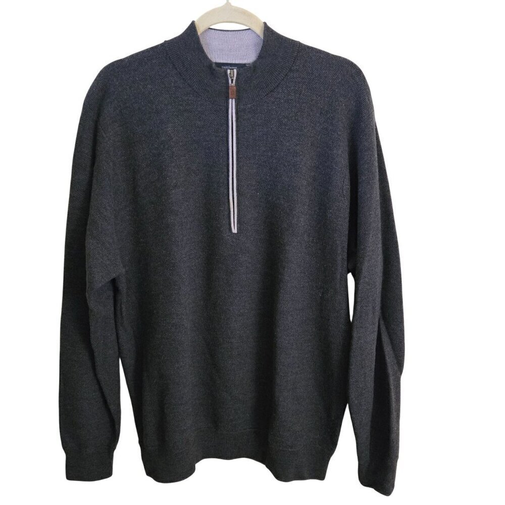 Turtleson Walt BirdsEye Quarter Zip Pullover Gray Golf Merino Wool Size 2XL